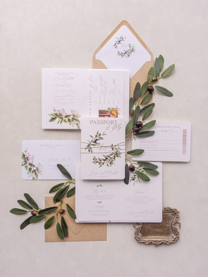 Italian inspired wedding passport invitation