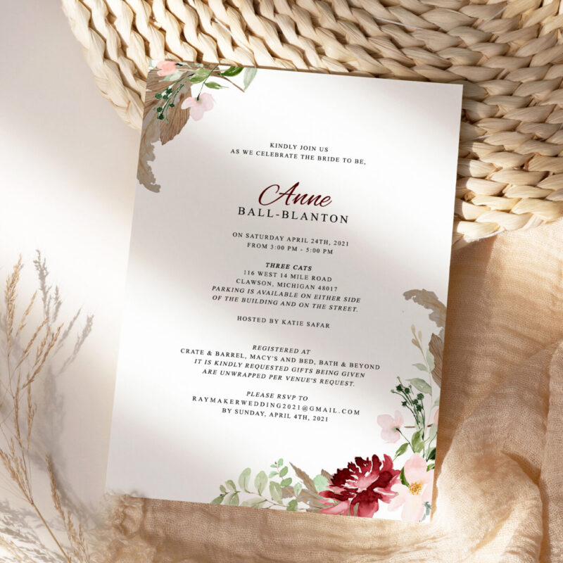 "Anne" rustic floral and pampas