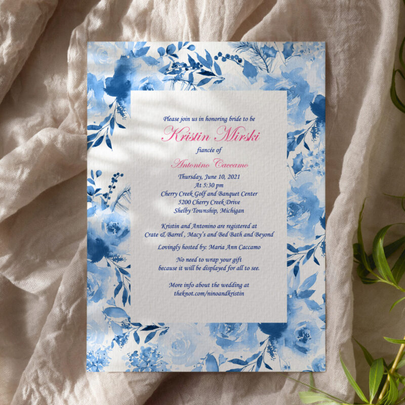 "Blue" floral invitations for shower