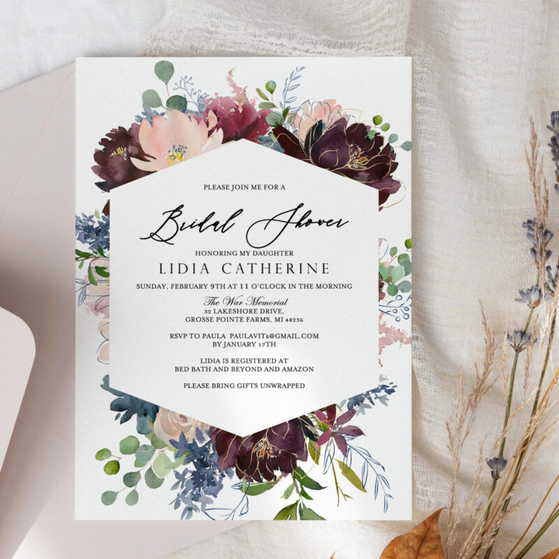 "Lina" rustic floral modern invite
