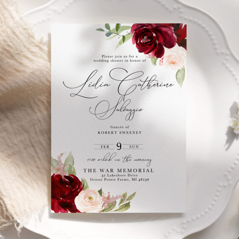 "Laina" elegant watercolor roses invite