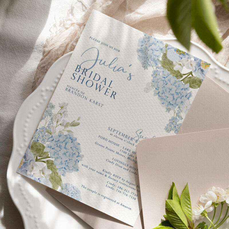 "Hilda" hydrangea rustic bridal shower invite