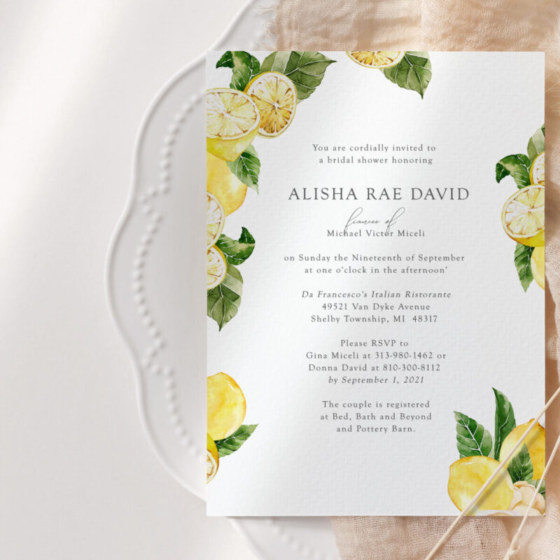 "Alisha" lemon themed shower invite