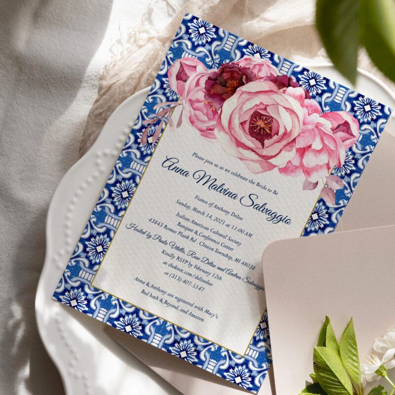"Milla" majolica and opulent floral invite