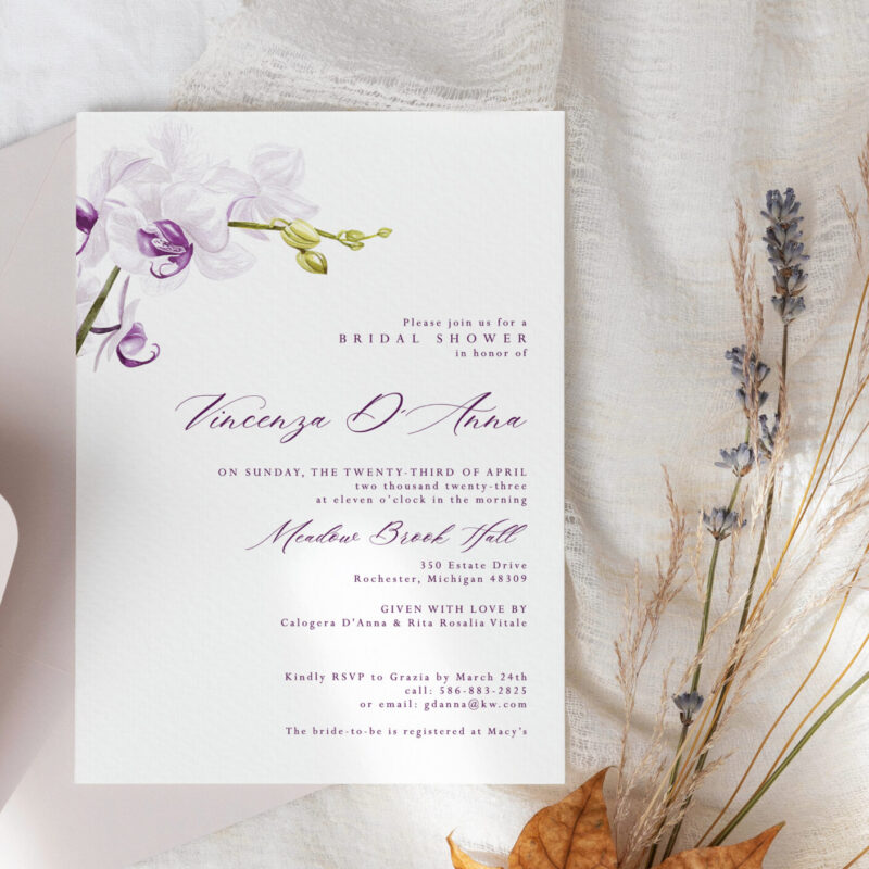 "Vincenza" simple orchid bridal shower