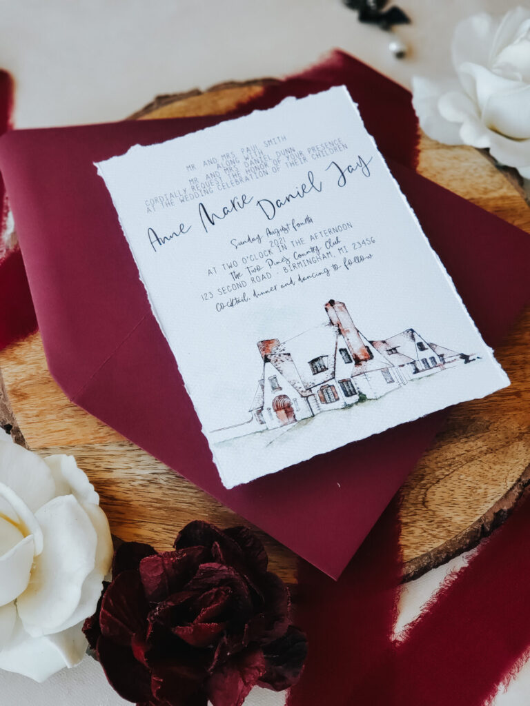 Elegant wedding invitation suite created on a budget with editable template and DIY printing options.