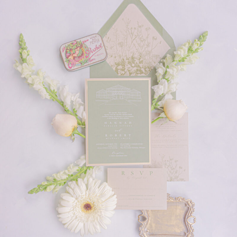 Planterra Conservatory modern wedding invitation suite with Venue Sketch