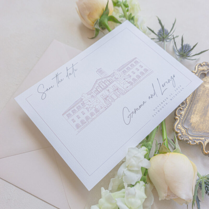 Saint John's resort save the date with Venue sketch