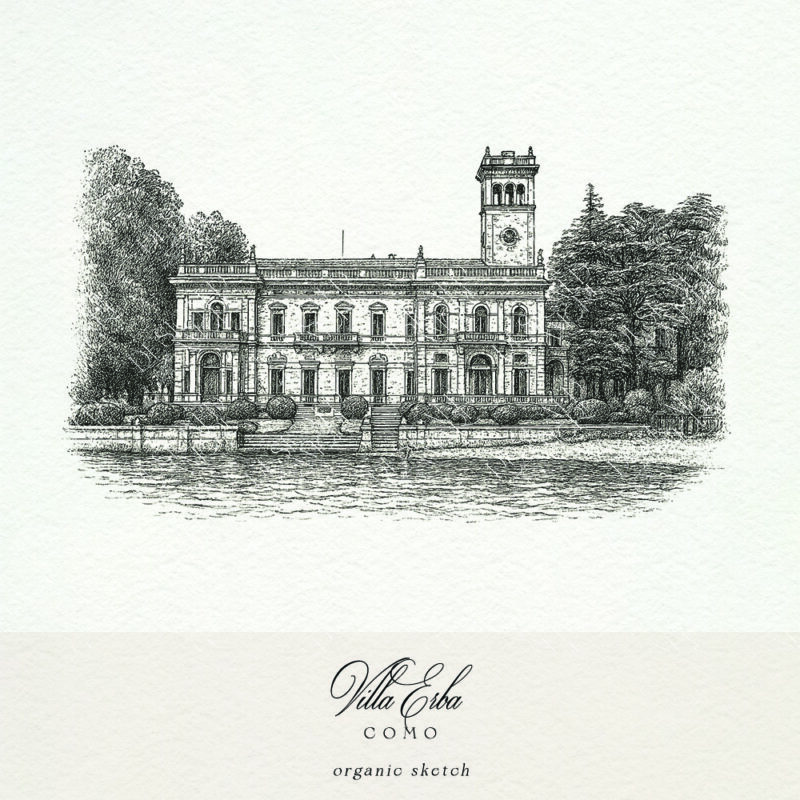 Villa Erba wedding venue sketch for Lake Como invitations