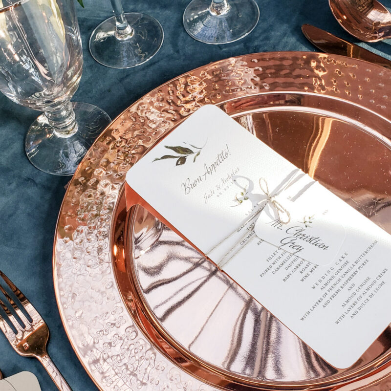 Custom Naples flat menu with tie string name card