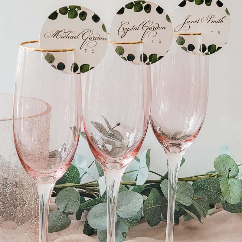 Champagne die cut name cards