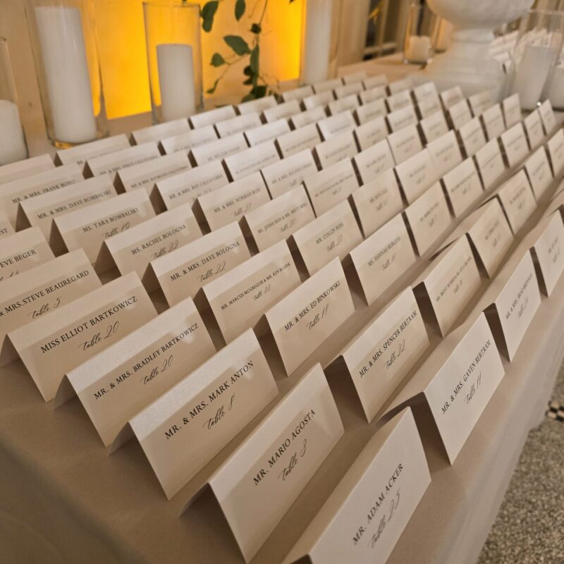 Elegant escort cards Seating arrangement