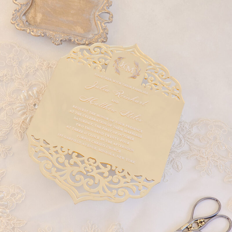 Stunning ornate gold mirror acrylic invitation