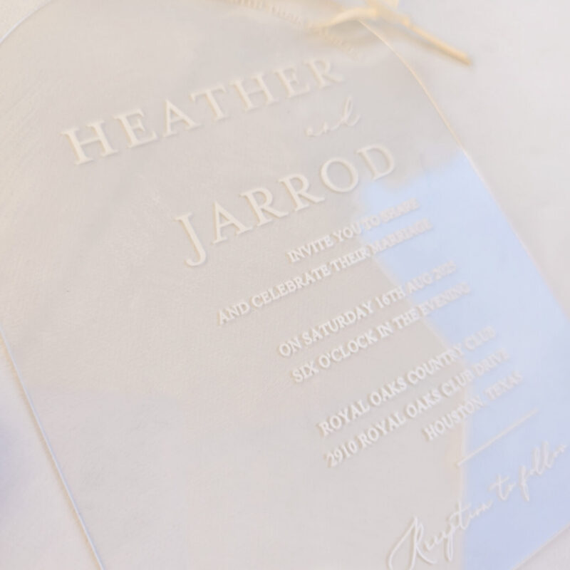 Simple modern clear acrylic, plexiglass wedding invite
