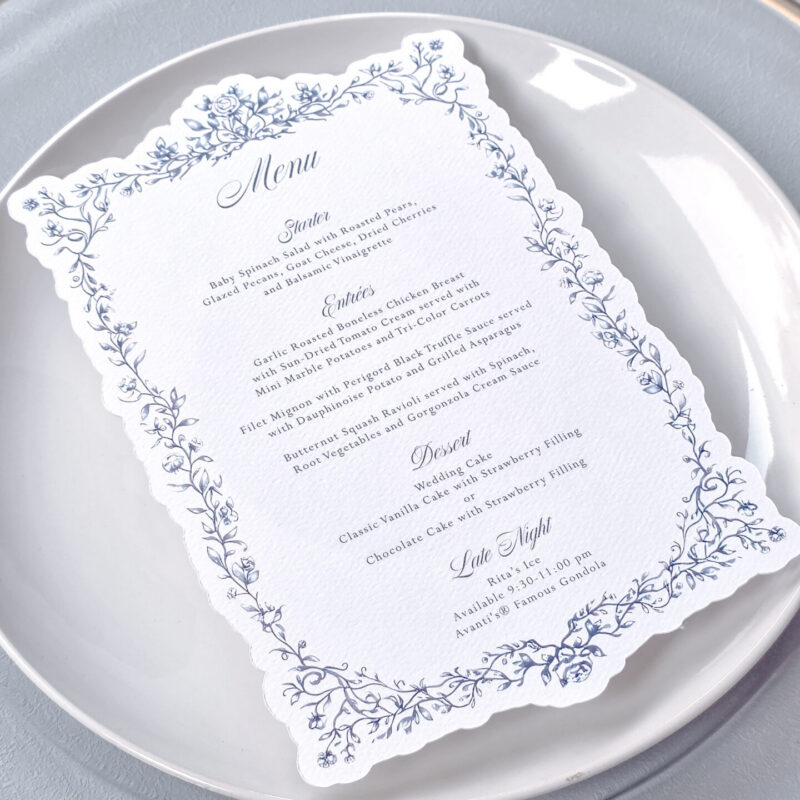 Opulent die cut menu Bridgeton inspired