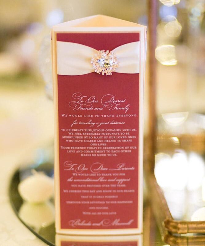 Trifold layered table number - Burgundy and rose gold