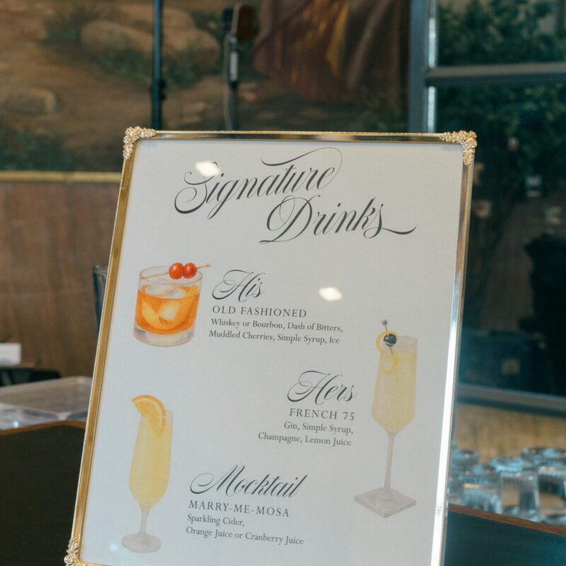Custom watercolor cocktail signature drink bar sign