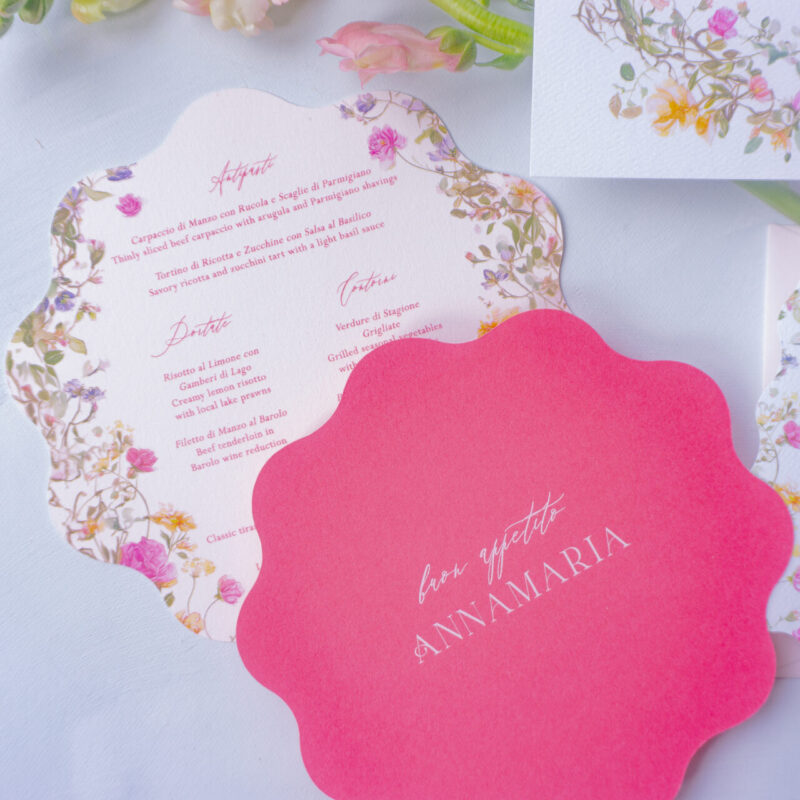 Custom die cut double sided menu and name card