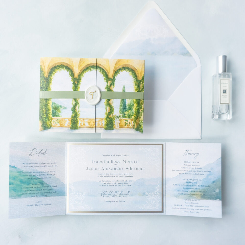 DSC07233 Luxury Italian wedding invitation suite with soft blue watercolor design