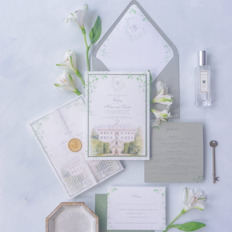 villa carlotta lake como gatefold wedding invitation