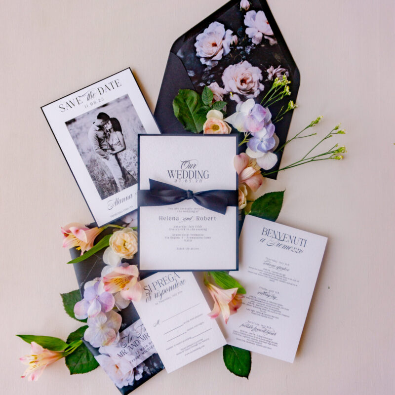 moody floral wedding invitation suite
