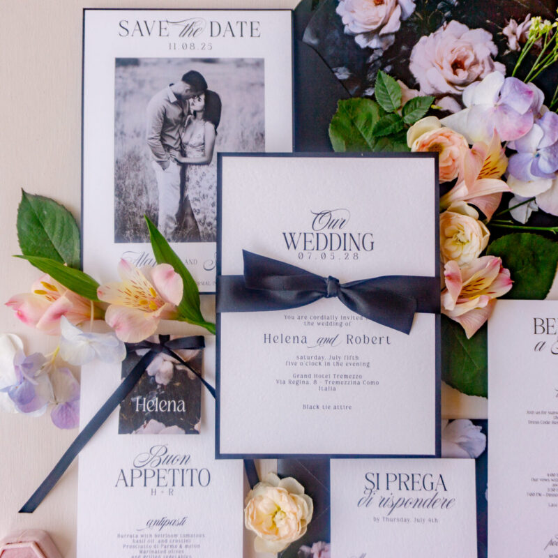dark floral wedding stationery with romantic details