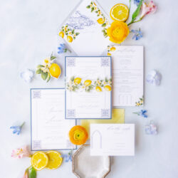lemon wedding invitation suite with amalfi coast style