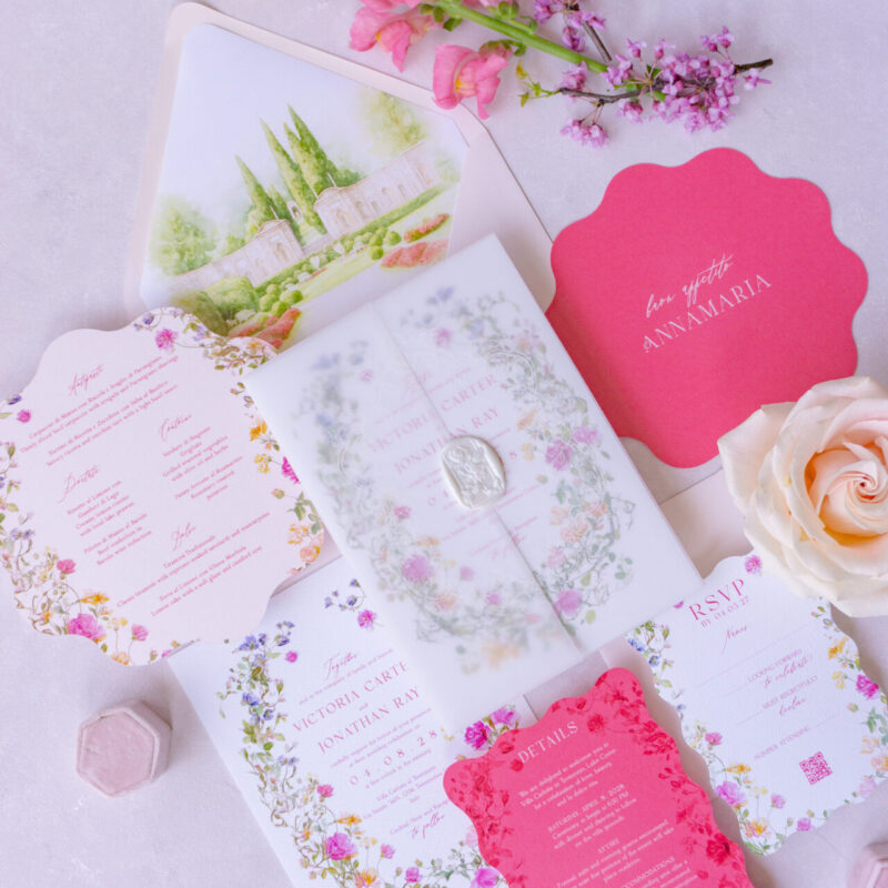 romantic italian garden wedding invitation suite