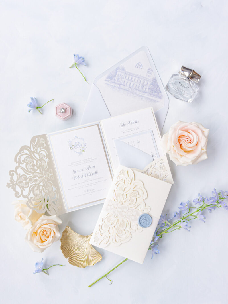 laser cut floral gate wedding invitation suite