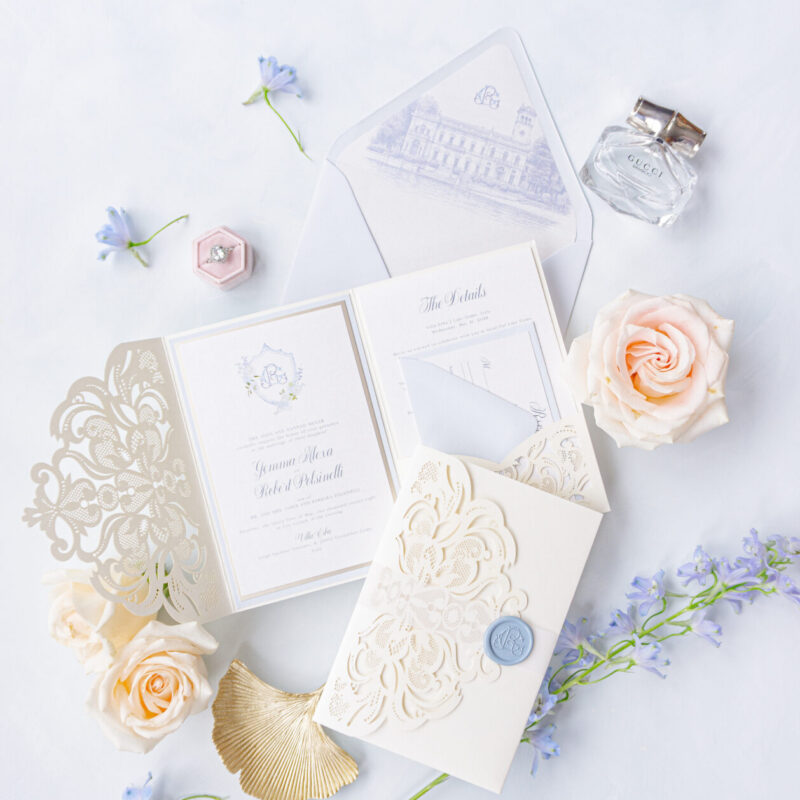 laser cut floral gate wedding invitation suite