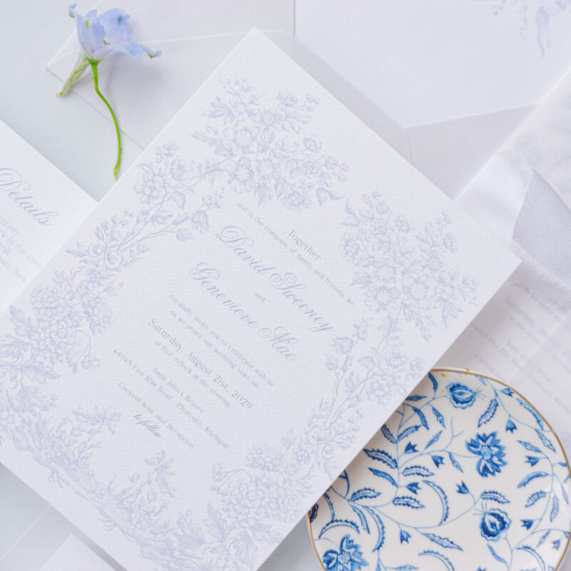 elegant floral wedding invitation with vellum wrap
