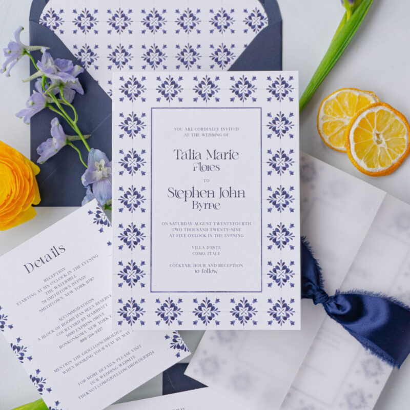 The Bianca - Blue Tile Pattern Wedding Invitation Suite | Mediterranean Inspired Design