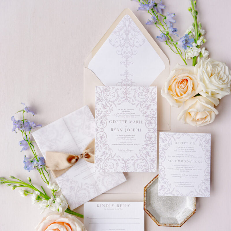 The Agnes - Classic Ornate Wedding Invitation Suite | Neutral Floral Design
