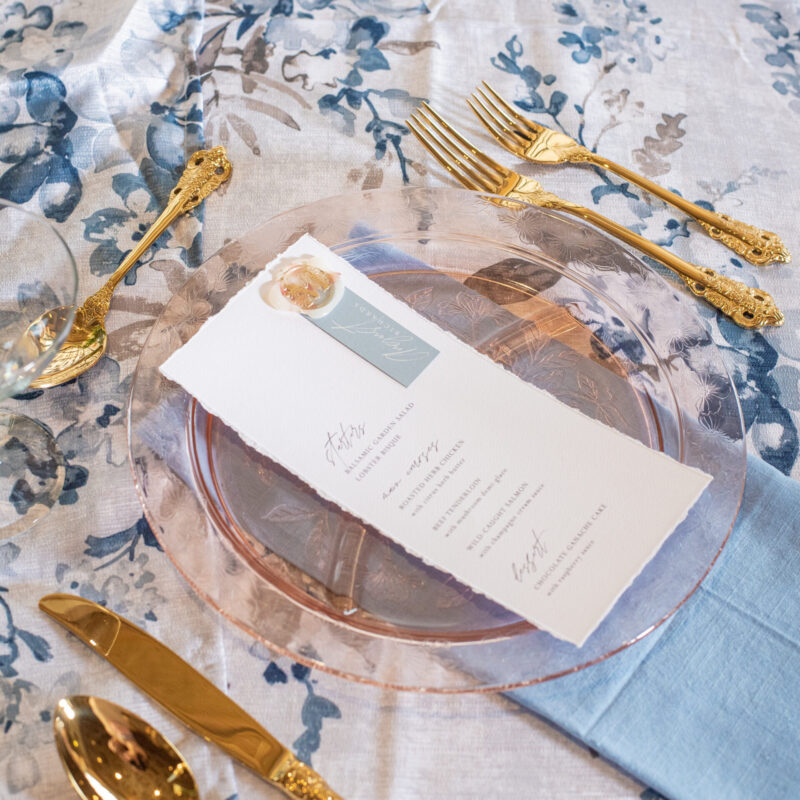 Torn edge elegant menu with name card and specialty wax seal