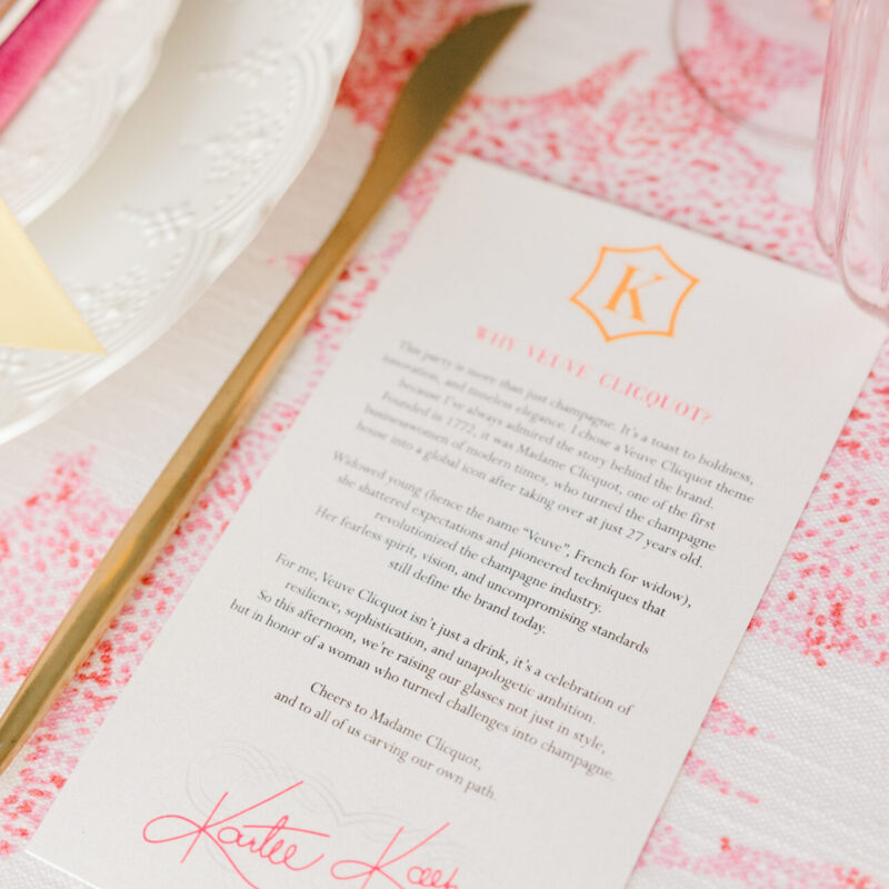 Custom table letter thank you note Veuve Cliquot