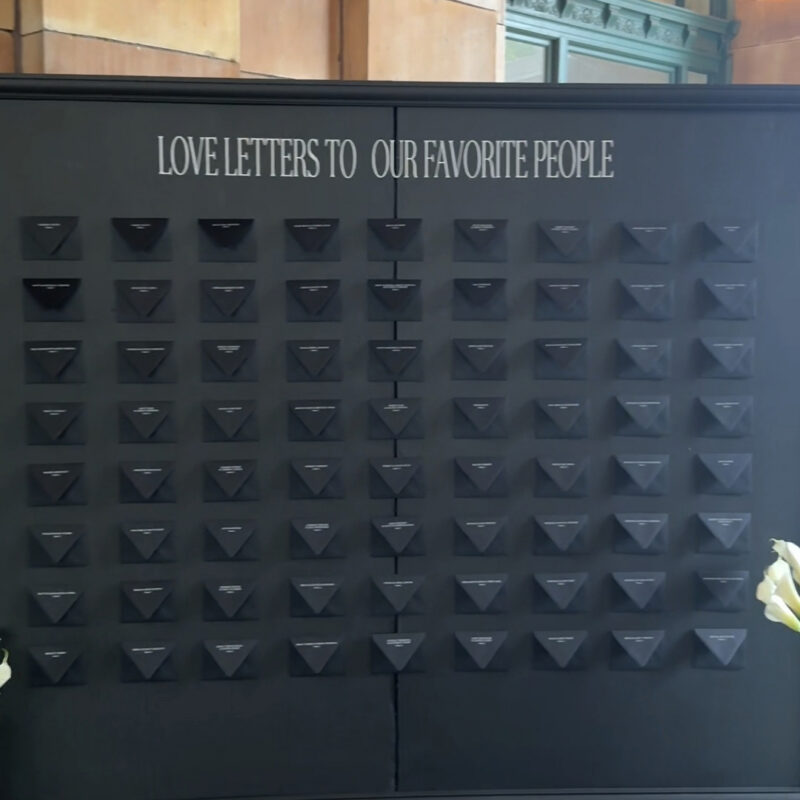 Envelopes seating arrangement display with custom messages