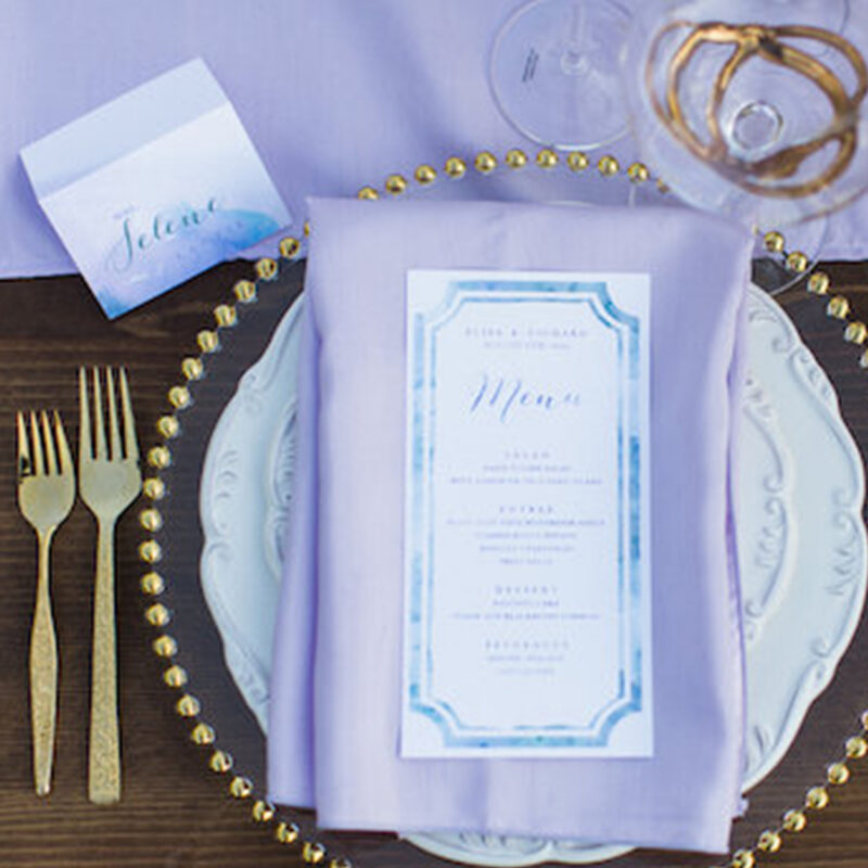 Flat watercolor blue menu and name card