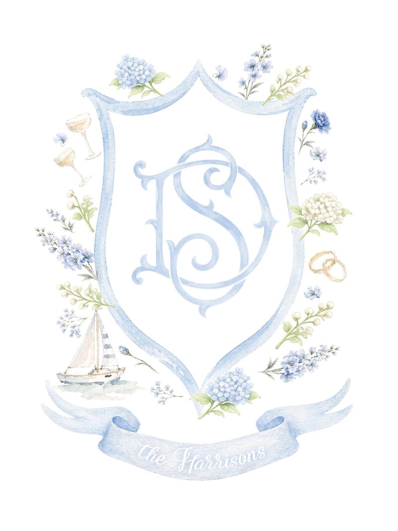 Blue Hydrangeas Custom crest for weddings