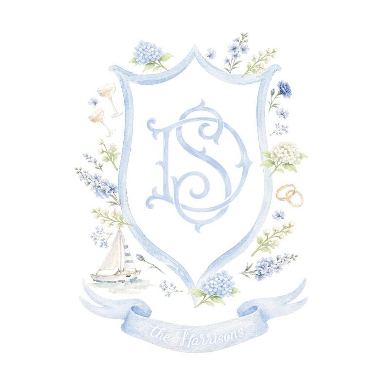 Blue Hydrangeas Custom crest for weddings